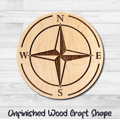 Nautical Compass 2 Unfinished Wood Shape Blank Laser Engraved Cut Out Woodcraft Craft Supply COM-002 - image1